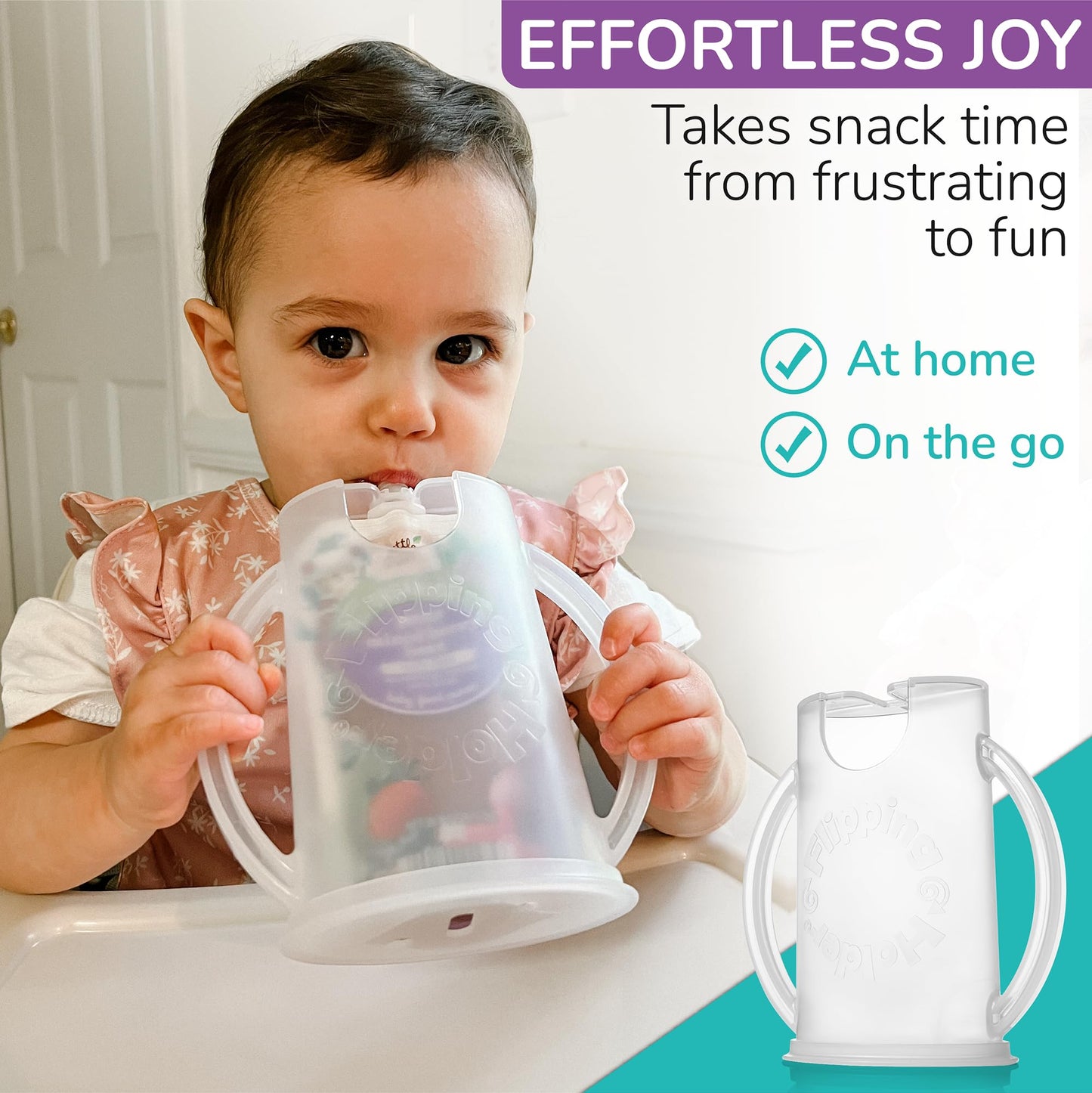 Flipping Holder 2-in-1 Baby Food Pouch & Juice Box Holder (2-pack) - No-Squeeze, Food-Safe Container with easy-grab Handles & Lid Fits GoGo, Capri Sun, Juice, Yogurt, & More
