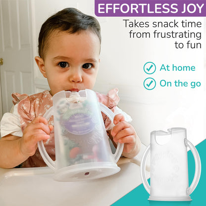 Flipping Holder 2-in-1 Baby Food Pouch & Juice Box Holder (2-pack) - No-Squeeze, Food-Safe Container with easy-grab Handles & Lid Fits GoGo, Capri Sun, Juice, Yogurt, & More