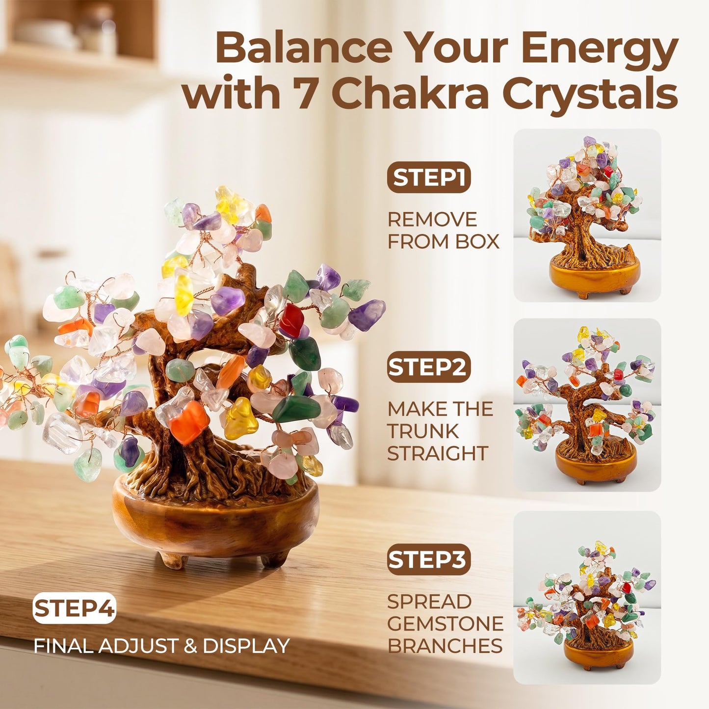 Haugboag Crystal Tree of Life,Chakra Gemstone Stone Healing Tree,Office Home Decor Gifts for Women
