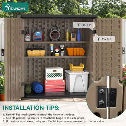 YITAHOME Outdoor Storage Cabinet with 2 Shelves, Waterproof Resin Horizontal Tool Shed, Lockable 15 cu. ft. Storage Shed for Patio, Garden, Yard, Brown