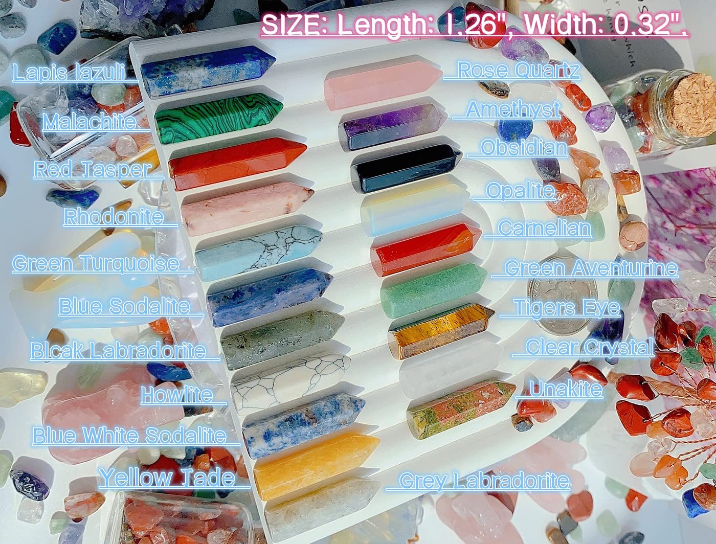 Bundle of 20 PCS Crystals Wands and 20 PCS Natural Heart Crystals Healing Crystal Palm Pocket Stones Polished Love Shaped Gemstones Rose Quartz Amethyst Assorted Set Bulk Wholesale Reiki Energy Balanc