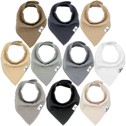 DiaperSquad's 10-Pack Baby Bibs for Drooling and Teething, Bibs for Boys, Baby Girl - Solid Cotton Baby Drool Bibs (Neutral - 100% Muslin)
