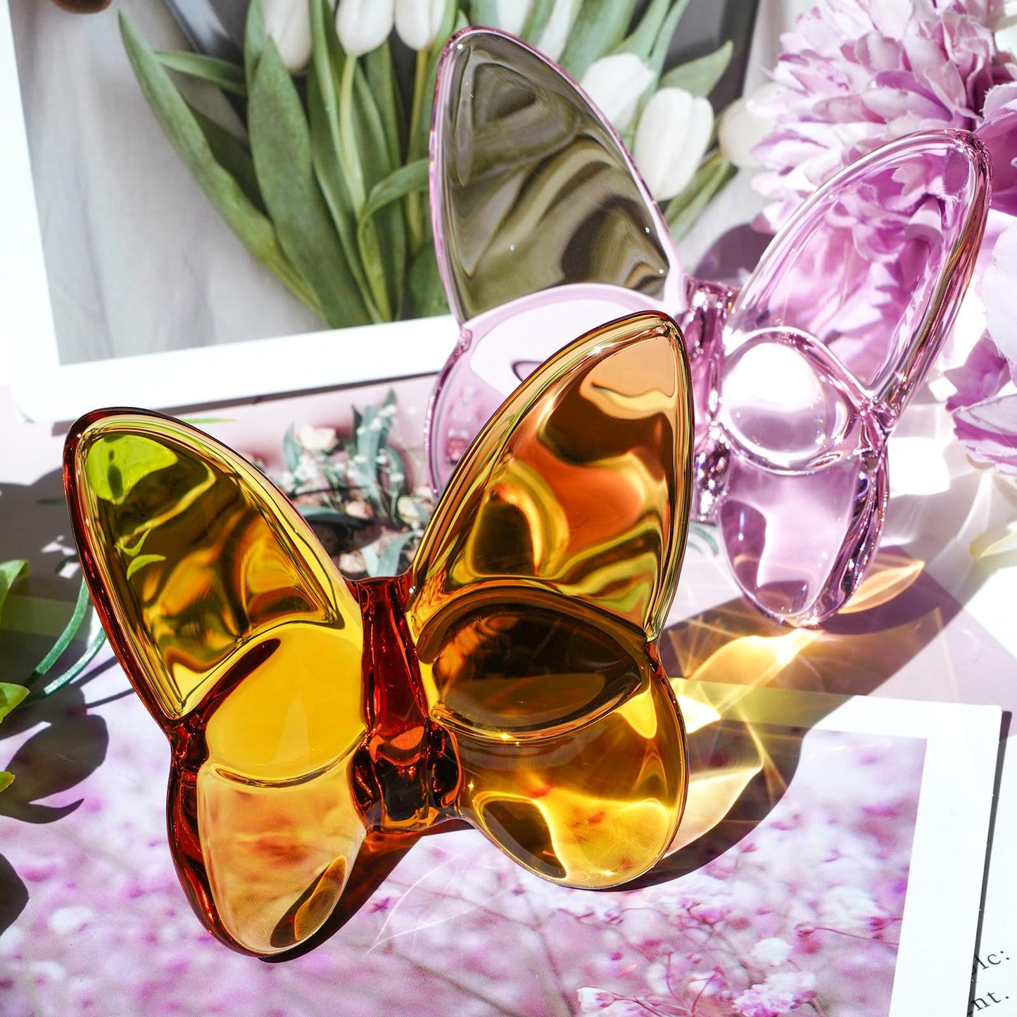 Lioaeust Crystal Butterfly Figurines,Flying Butterfly Figurine Decor Crystal Cut Glass Butterfly Ornament Statue Animal Collectible Home Ornament Decor
