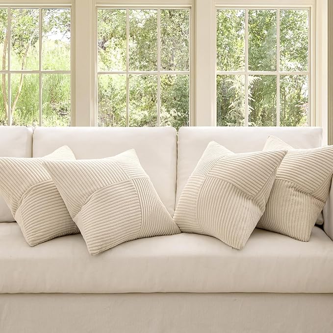 MIULEE Beige Throw Pillow Covers 20x20 Inch Set of 4 Boho Patchwork Cushion