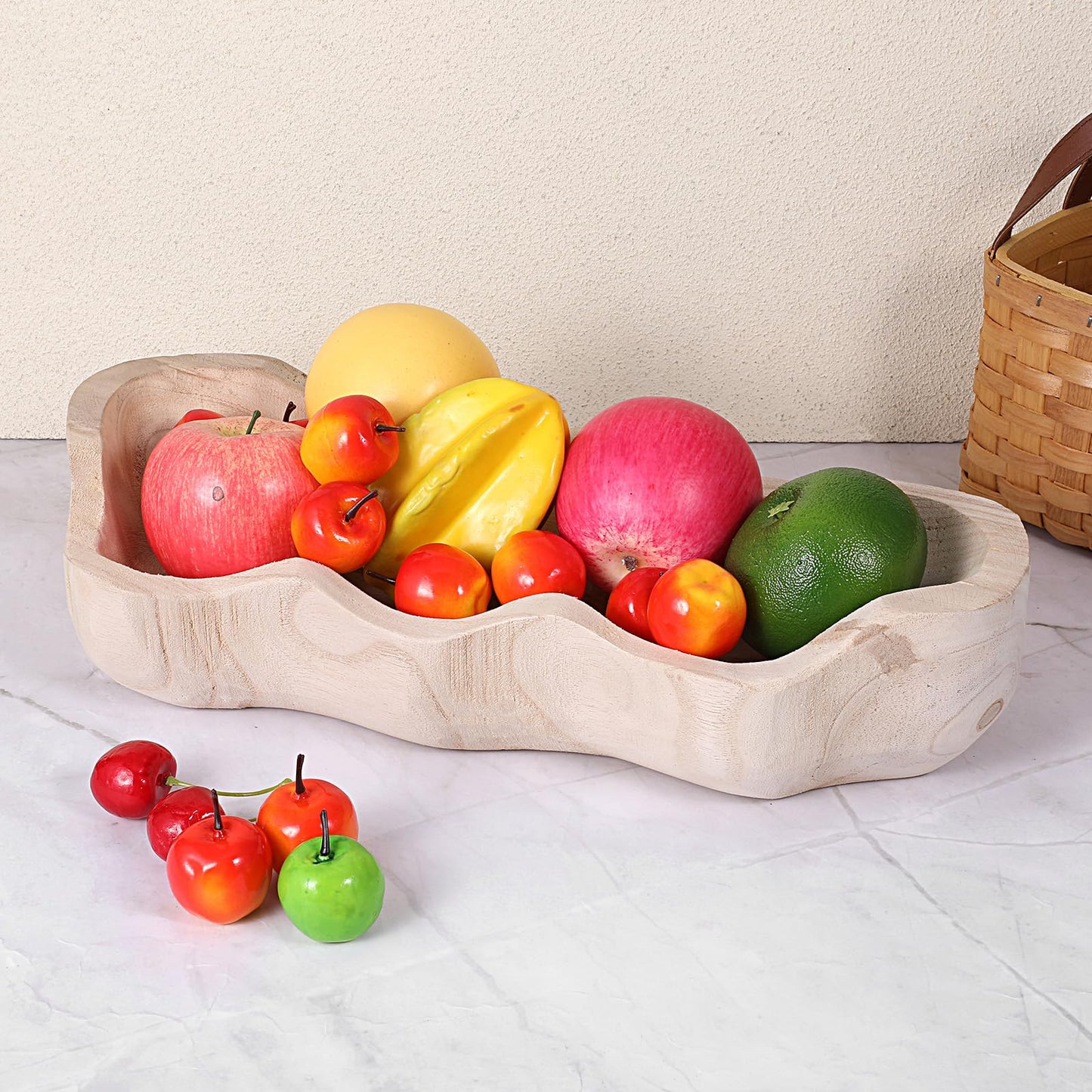 Exircy Wavy Live Edge Dough Bowl, 16 Inch Handmade Wooden Fruit Bowls Decorative Bread Bowls Wood Hand Carved Wooden Coffee Table Bowl for Farmhouse Home Kitchen Decoration