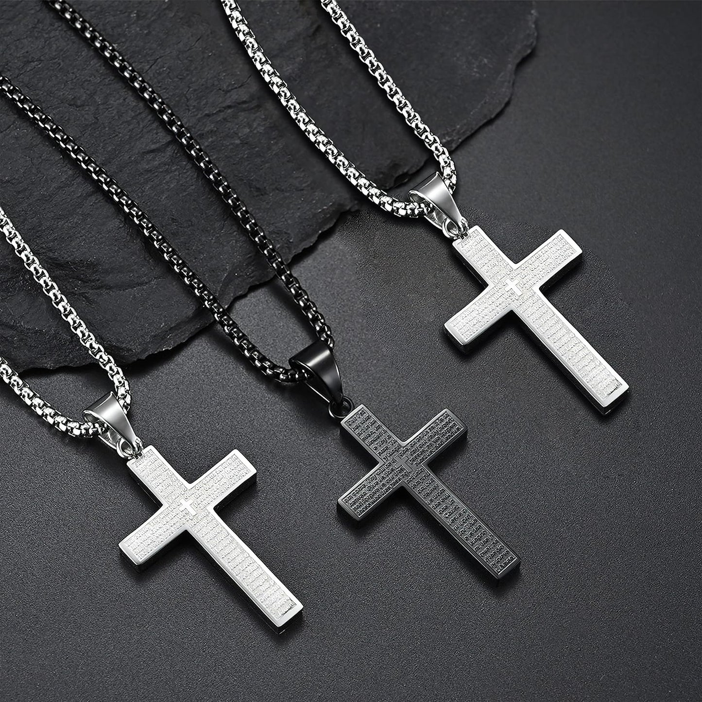 MERTTURM Stainless Steel Cross Necklace for Men, Cross Pendant Necklace with Chain 60cm, Silver/Gold/Black Necklace, Gift for Birthday/Christmas/Easter/Thanksgiving Day(lightfast & sweatproof)