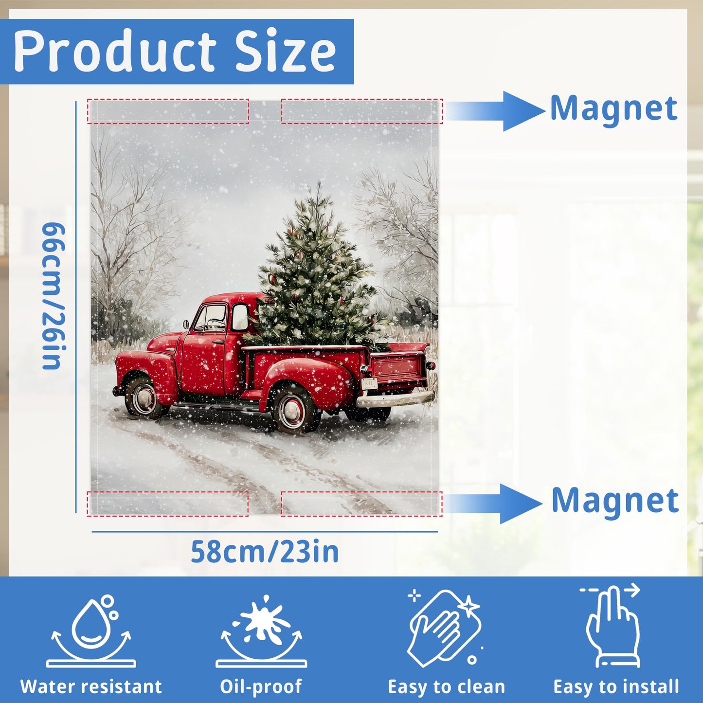 Washable Red Truck Dishwasher Magnetic Cover for Kitchen Decor,Christmas Tree Refrigerator Magnet Front Panel for Appliances,23 x 26 Inch