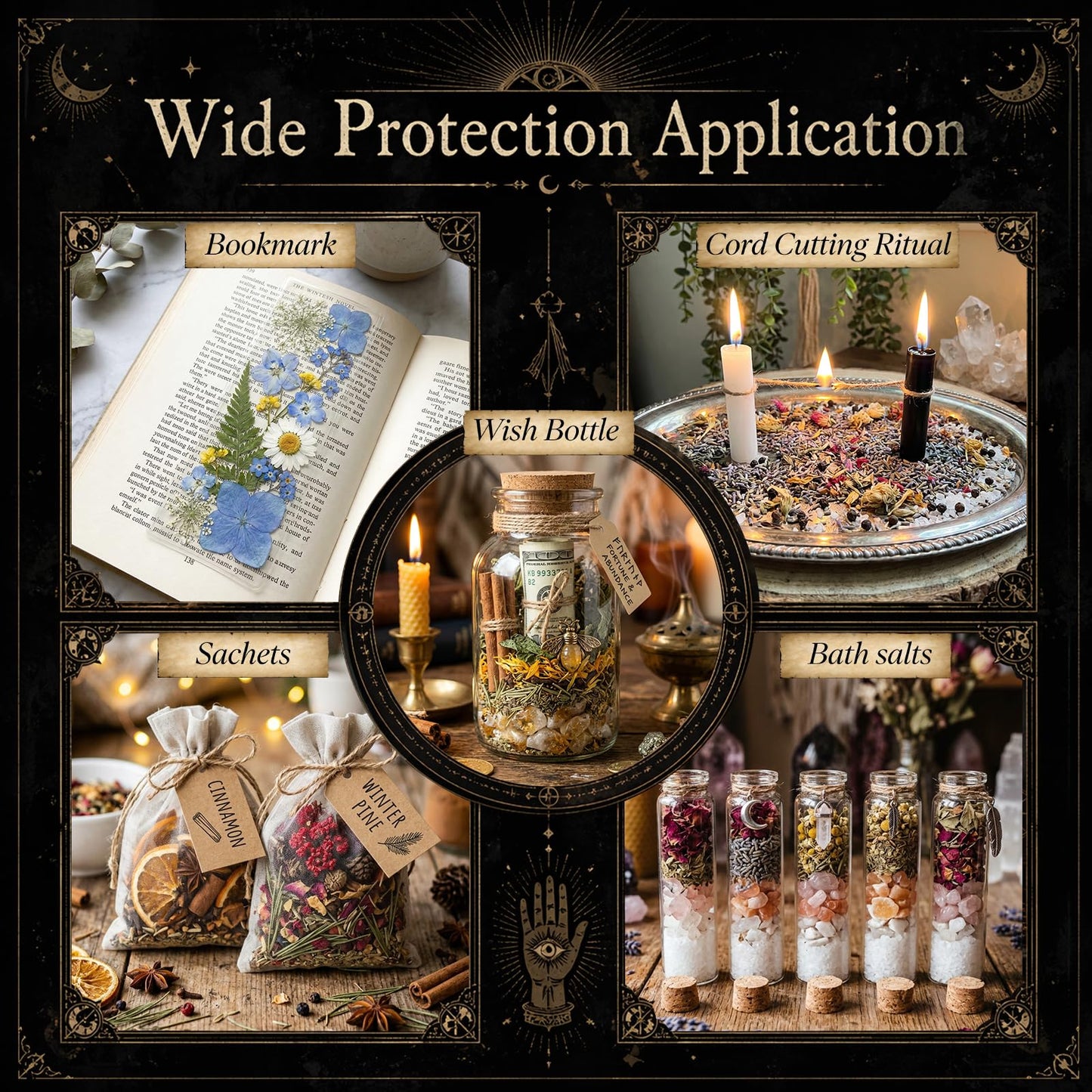 FLgengmh 90 PACK Witchcraft Kit for Beginners, Wiccan Supplies and Tools with Crystals Candles, Witch Altar Spell Set for Rituals,Energy Cleansing, Dried Flowers for Crafts, Witchy Gifts Box for Women