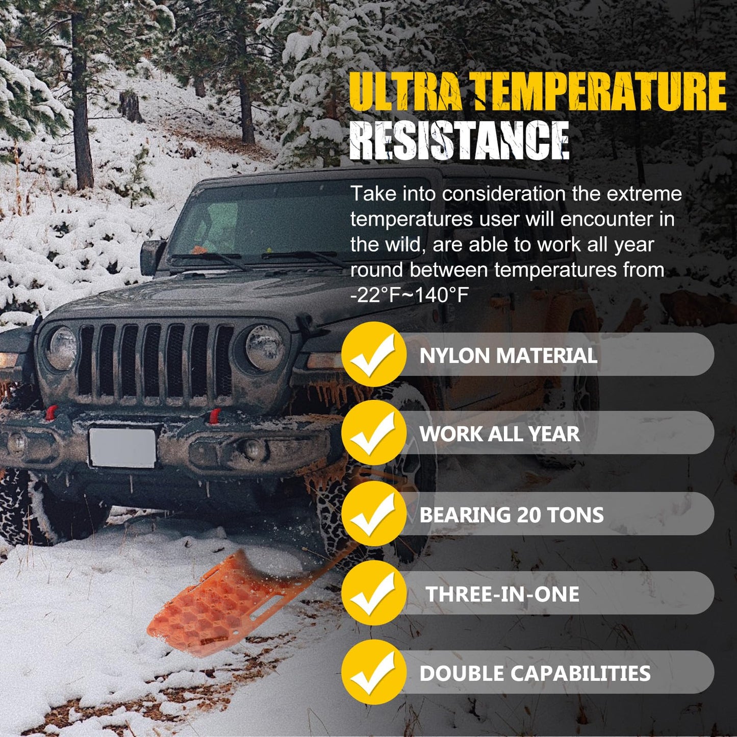 BUNKER INDUST Off-Road Traction Boards with Jack Lift Base,2 Pcs Multifunctional Recovery Track for 4WD UTV SUV Truck-Mud, Snow, Sand Tracks Orange Tire Traction Mat with Carry Bag (Gen 9th)