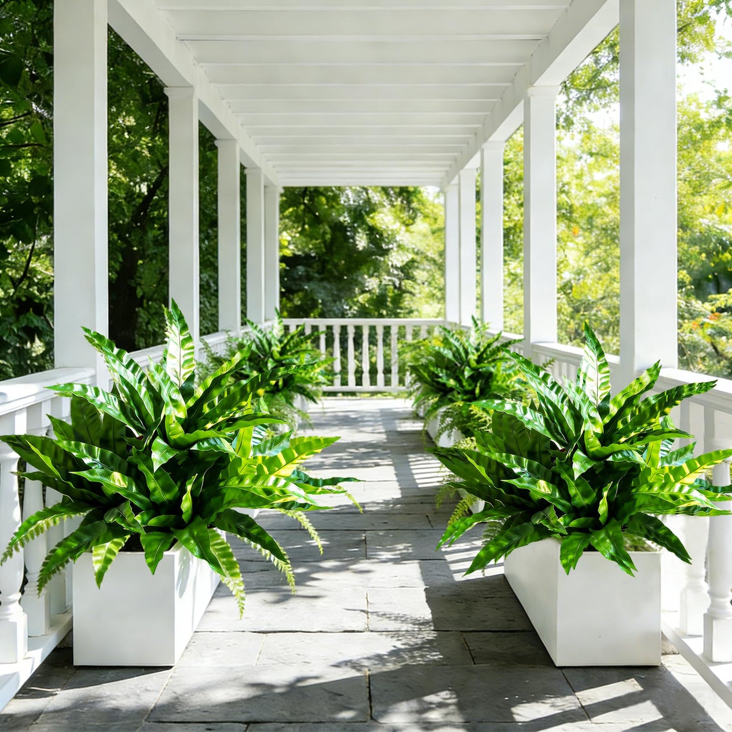 Cherica 4Pcs Fake Ferns,Faux Outdoor Plants UV Resistant,3D Real Touch Fake Plants Total 60 Blades,Weatherproof Artificial Plants Outdoor Indoor for Garden Porch Home Office Living Room Decor