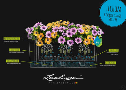 Lechuza 15651 Balconera Stone 50 Self-Watering Garden Planter for Indoor and Outdoor Use, 20" x 7" x 7", Sandy Beige