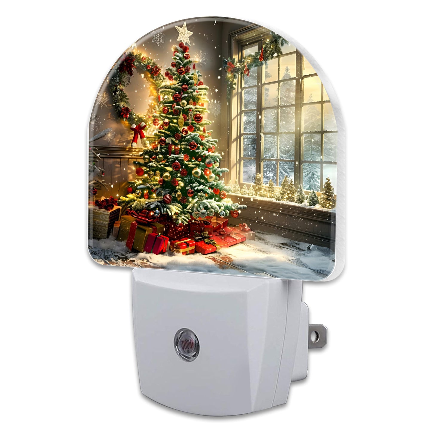 sndheke Christma Room Full of Gifts Night Light, Christmas Tree with Red and Gold Ornaments Dusk to Dawn Plug in, 0.5w Energy Saving Sleep Friendly NightLight for Kids Boys Girls Home Decor