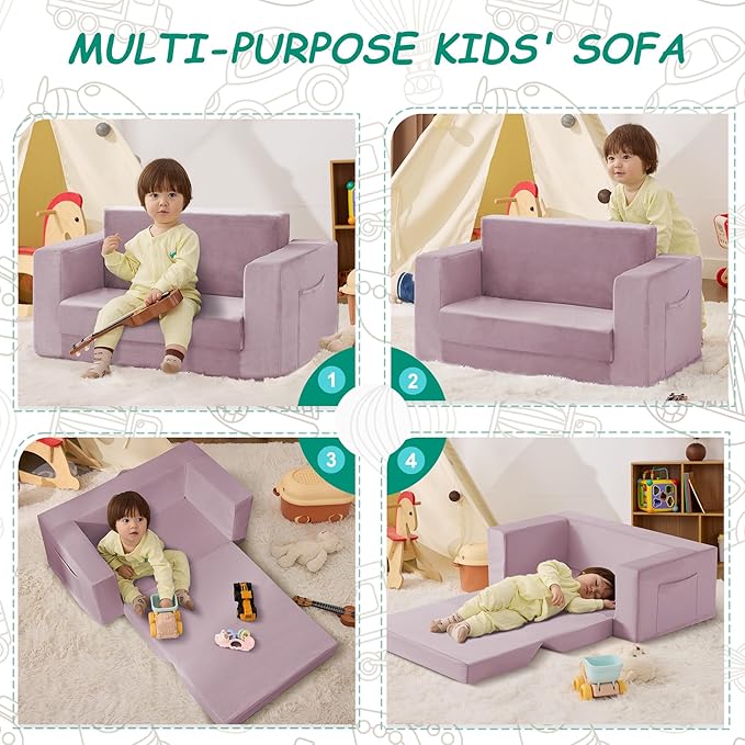 Kids Couch, 2-in-1 Toddler Chair Comfy 1-3 Years, Convertible Kids Chair