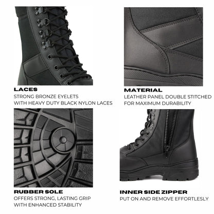 Savage Island Leather Side Zip & Lace Up Army Tactical Combat Boots Black for Work, Security, Motorcycle, Cadet