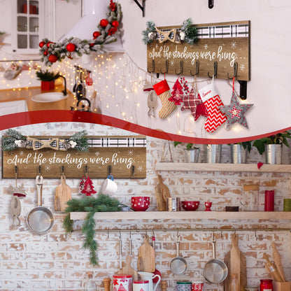 Christmas Stocking Holder with 6 Hangers The Stockings were Hung Wooden Sign Xmas Wall Hanging Sign Wall Mount Hook Holder Decorative Wood Stocking Hanger for Mantle(Snowflake Style)
