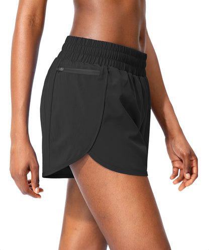 Soothfeel Womens Running Shorts with Zipper Pockets High Waisted Athletic Gym Workout Shorts for Women with Liner Black