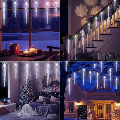 (New) Outdoor Icicle Lights, 16.2Ft 40 LED Twinkling Icicle String Lights, Connectable 40 Tubes Chrisitmas Lights, Waterproof Hanging Christmas Ornament Plug in for Wedding, New Year, Home Decor