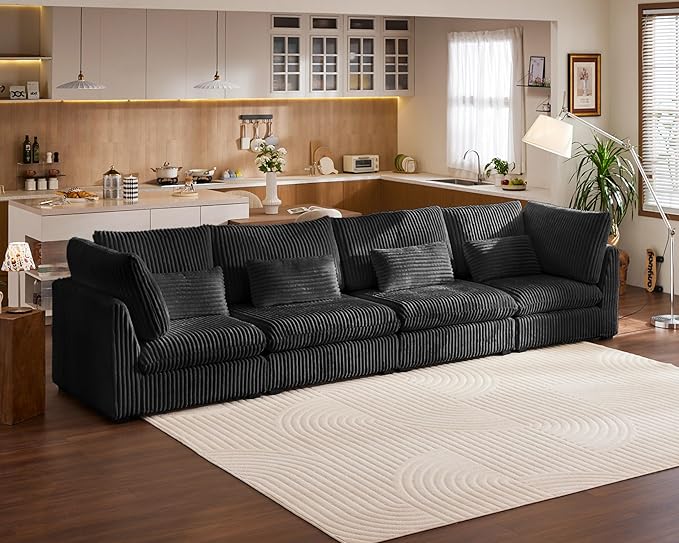 154" Oversized Corduroy Couch Modular Sectional Sofa, Washable Cloud Couch
