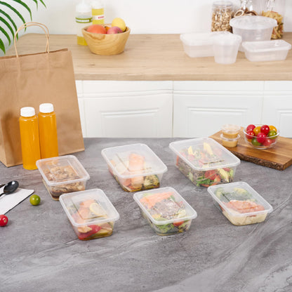 Restaurantware Plastic Containers 300 Pack of 34 oz with Lid Rectangular Clear Food Storage Containers Microwavable Stackable Lightweight Meal Prep Boxes for Take Out