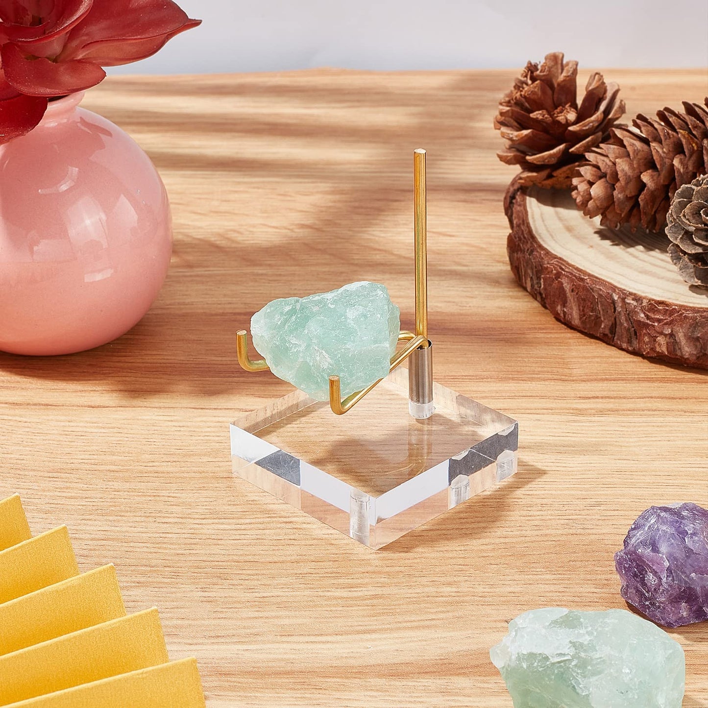 beinkmake Adjustable Metal Arms Display Stand Easel with Acrylic Base Display Holder Suitable for Crystal Mineral Coral Rock Agate Fossil Collection