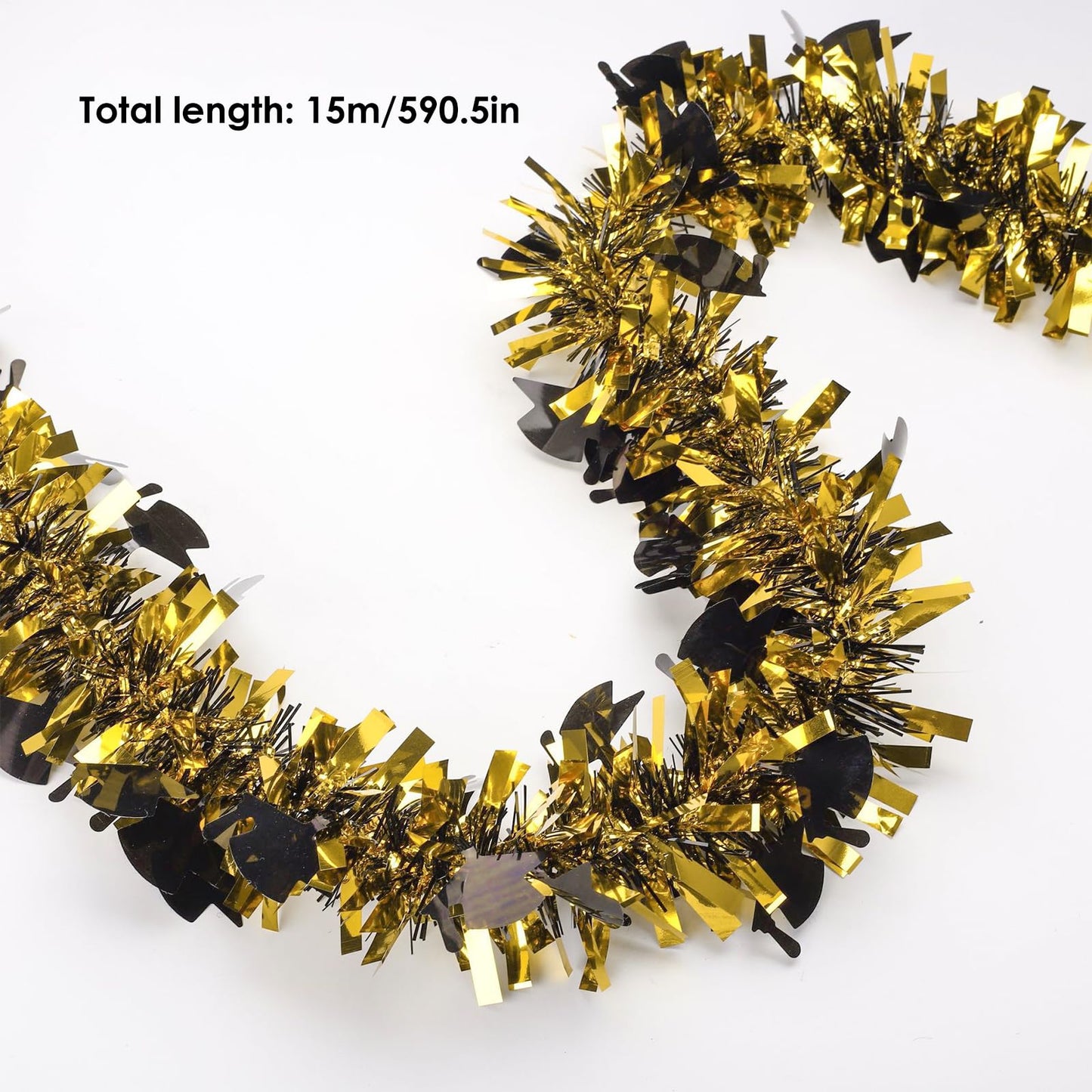 50 Feet Graduation Cap Tinsel Garland,Black Gold Shiny Metallic Foil Tinsel Graduate Hanging Ornament for Home School Class Party Wall Decorations