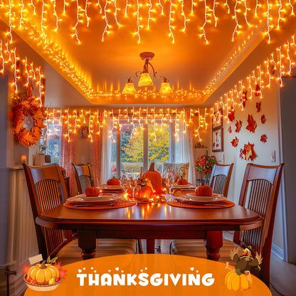 JMEXSUSS Orange Thanksgiving Lights Outdoor, 38.8 FT 400 LED Orange Icicle Lights Outdoor Waterproof, 8 Modes String Light Plug in for Fireplace Tree Garden Patio Thanksgiving Fall Halloween Decor