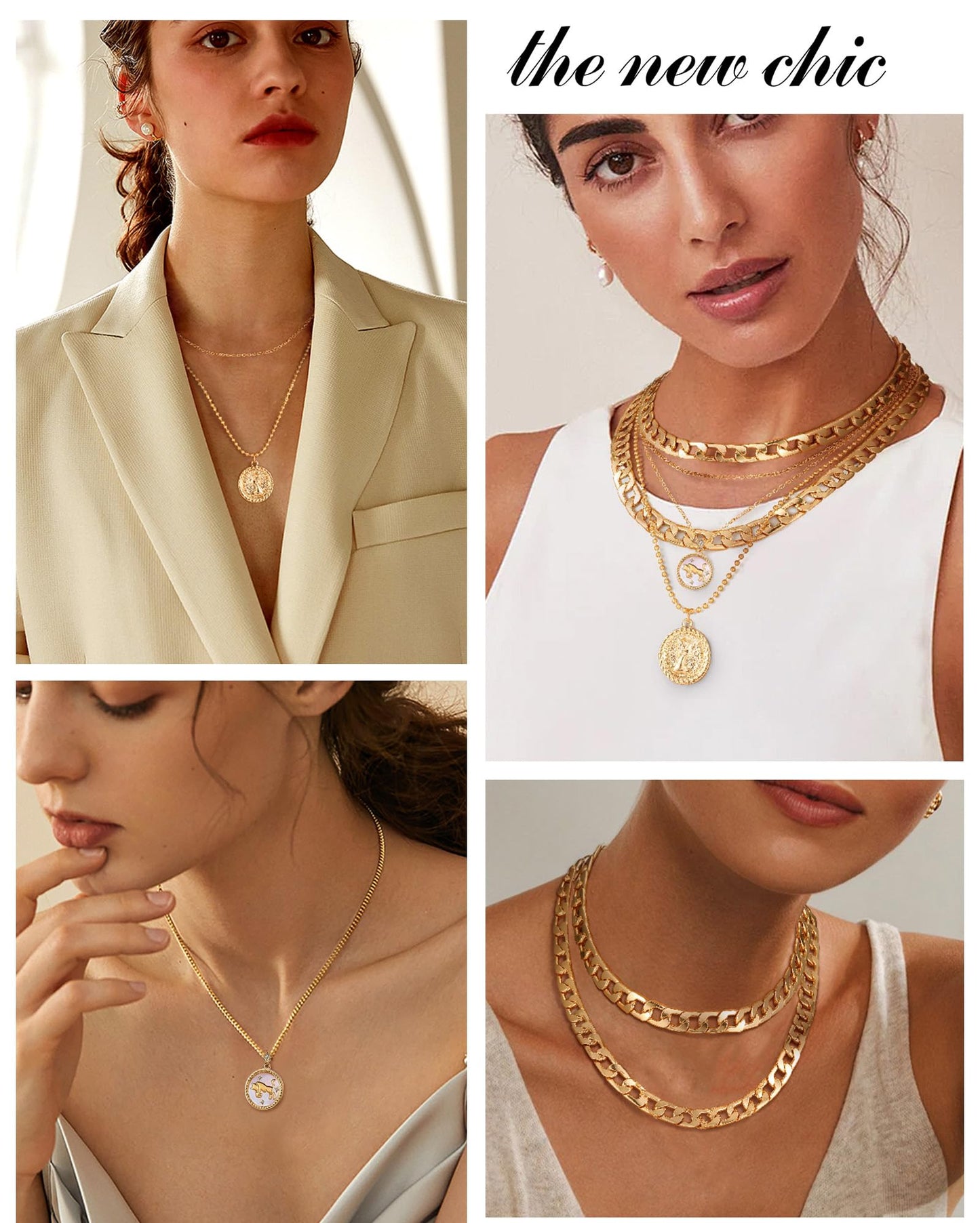 MJartoria Gold Layered Necklaces for Women Trendy Retro Coin Pendant Necklace Dainty Chunky Chain Choker Necklaces for Jewelry Birthday Gifts (Gold, Zodiac-Taurus-3PCS Layered)