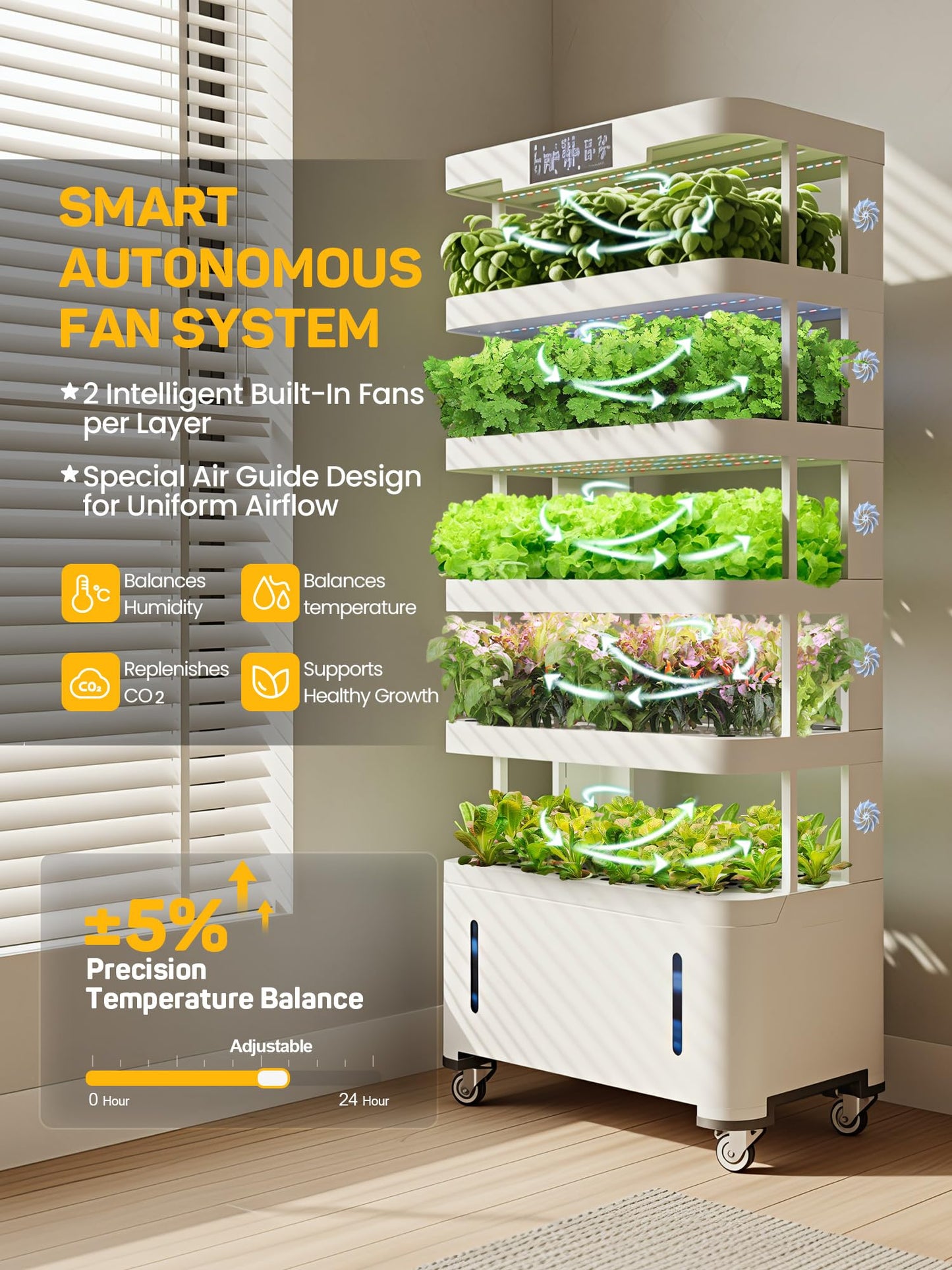 WooRoot Large Hydroponics Growing System, 148-Pod Vertical Indoor Garden, Hydroponic Tower with Full-Spectrum Grow Lights, Ultra-Quiet Pump, Dual Water Tanks, 30-Day Self-Managed for Home & Commercial
