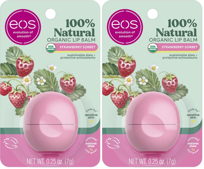 eos 100% Natural & Organic Lip Balm- Strawberry Sorbet, All-Day Moisture, Dermatologist Recommended for Sensitive Skin, Lip Care Products, 0.25 oz