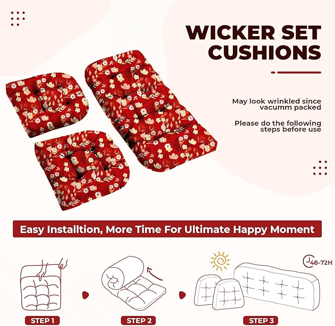 DANGHOOGY Wicker Chair Cushions, Waterproof Outdoor Loveseat Cushions