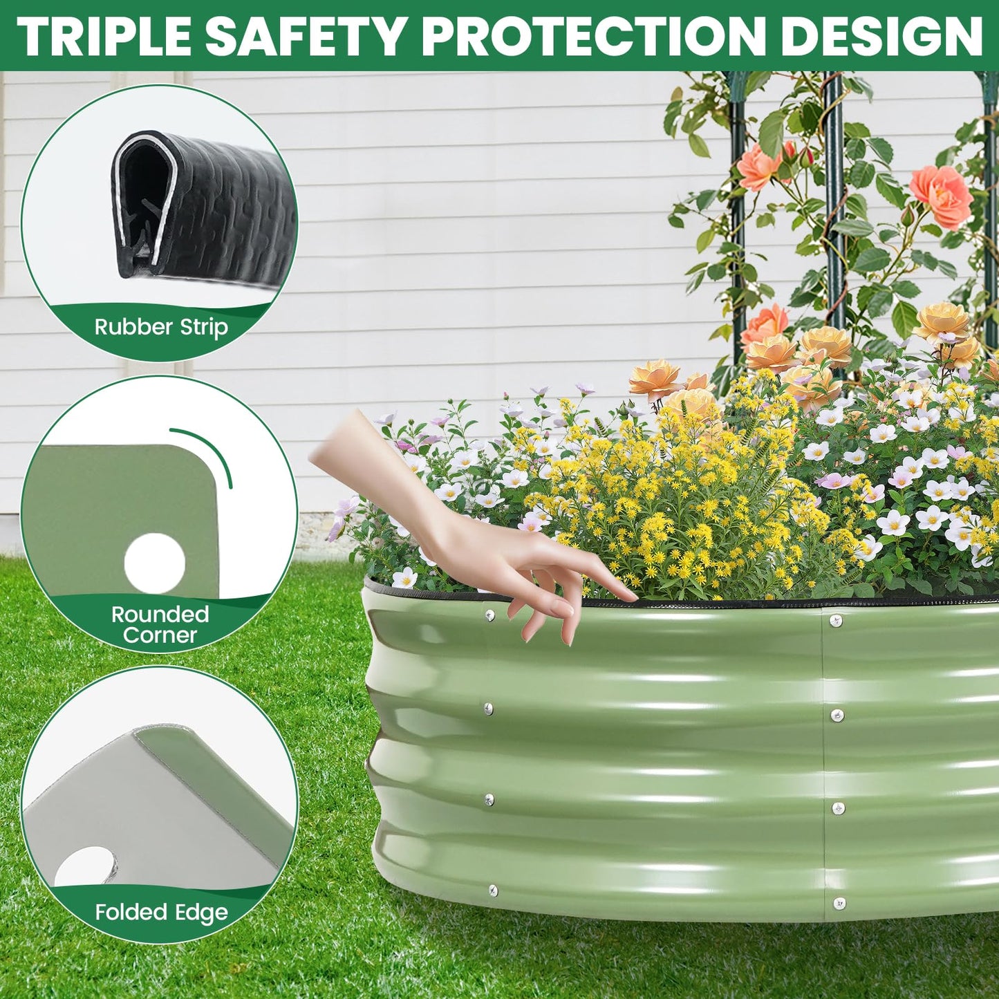 VIREO GARDEN Galvanized Raised Garden Bed with Arched Trellis | 6x3x1FT Metal Raised Garden Beds Outdoor for Gardening Climbing Plant | Planter Box Outdoor with Gloves for Vegetable Flower, OliveGreen