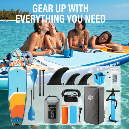 WETARJOYFRE Inflatable Stand Up Paddle Board, 11' x 33" x 6" Extra Wide SUP with Premium Accessories, Non-Slip Deck ISUP for All Skill Levels, Adults, Youth, Fishing, Yoga, Floating on Ocean & Lake