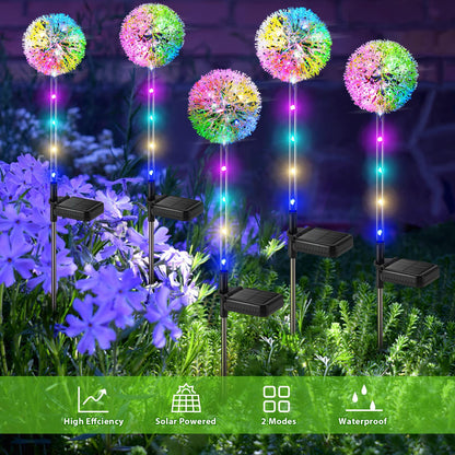 BUCASA Solar Lights Outdoor Garden, 4 Pack Dandelion Garden Lights with 16 Colourful LEDs, Waterproof Solar Flower Lights for Lawn Yard Garden Ornaments Outdoor Christmas Decorations