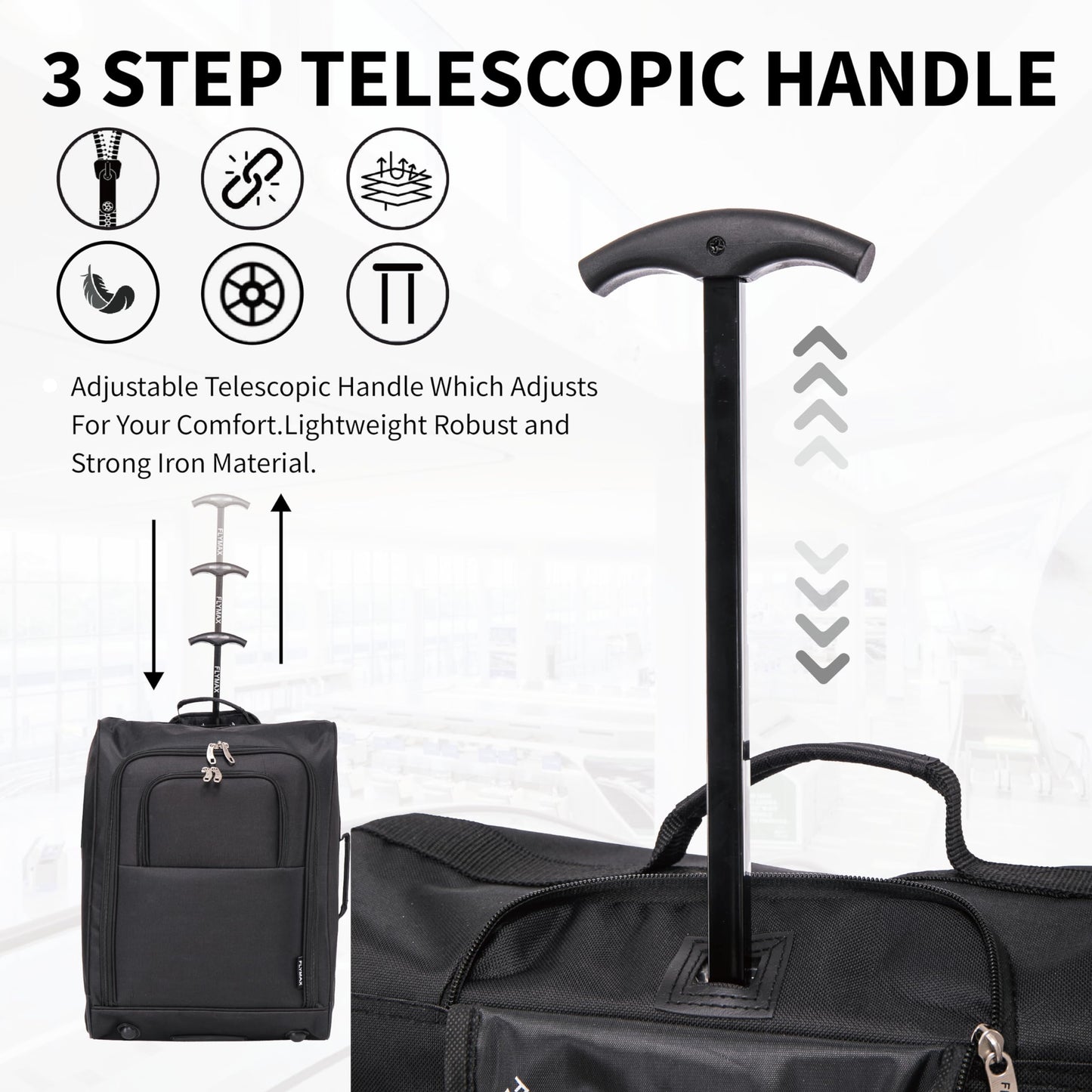 56x45x25 Easyjet Cabin Bag Hand Luggage Approved Cabin Case Lightweight Suitcase Also Approved for BA Jet 2 1.5kg 57L Black