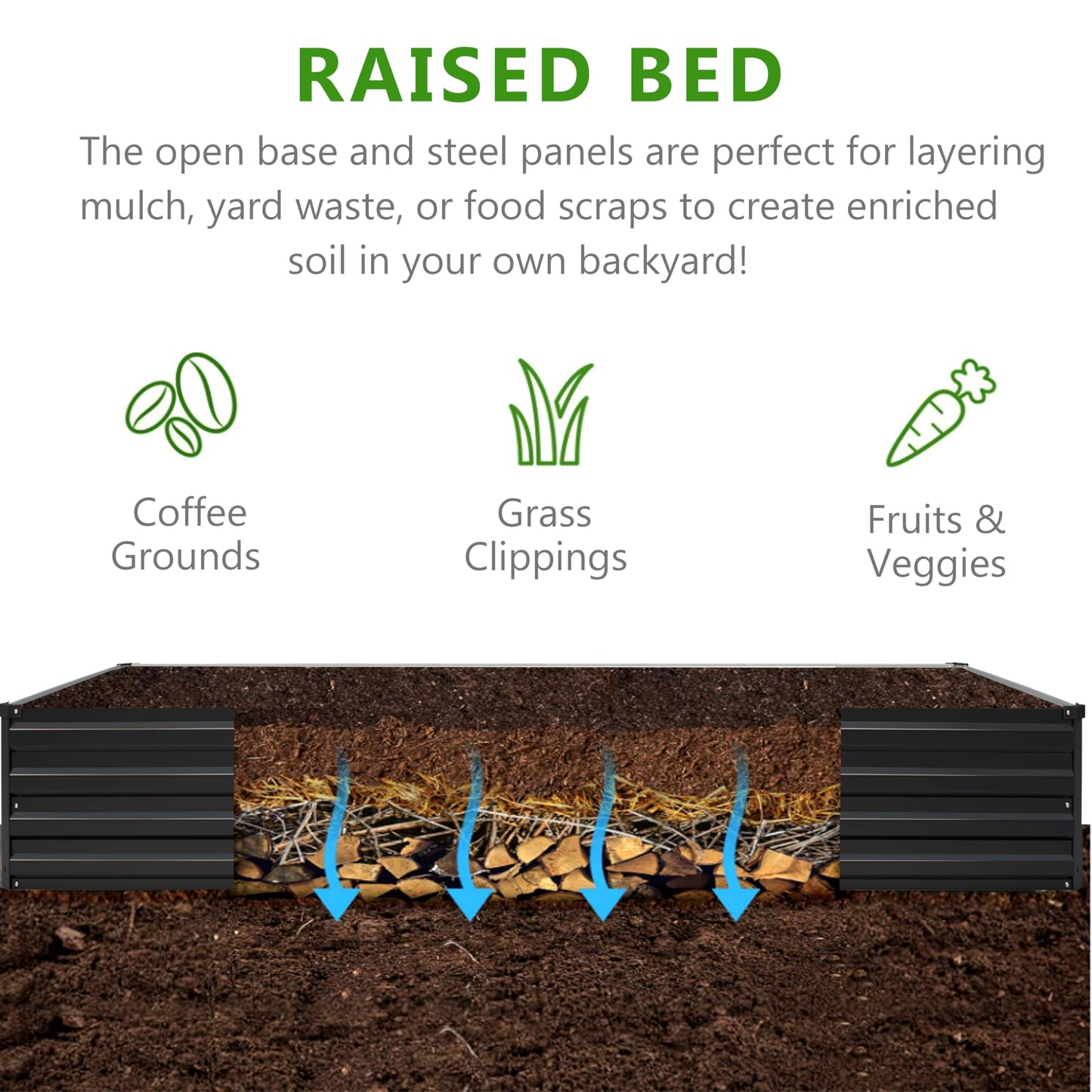 Henshwon 2PCS 10x3x1ft Galvanized Raised Garden Bed Kit,Metal Planter Box for Vegetables,Flowers,Herbs Durable Rust-Resistant Patio Gardening Beds,Black