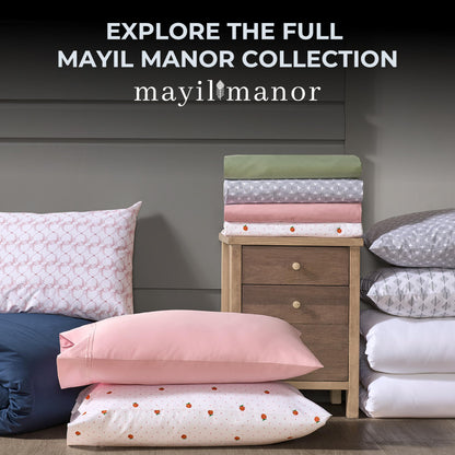 Mayil Manor Queen Size Fitted Sheet with 18" Deep Pockets, No Flat - Percale Weave Natural - Breathable 100% Cotton Printed Bedding, 1 Fitted Sheet + 2 Pillowcases - Semi Circle Print