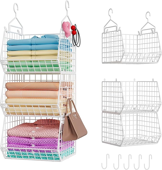 X-cosrack 3 Tier Foldable Closet Organizer, Clothes Shelves