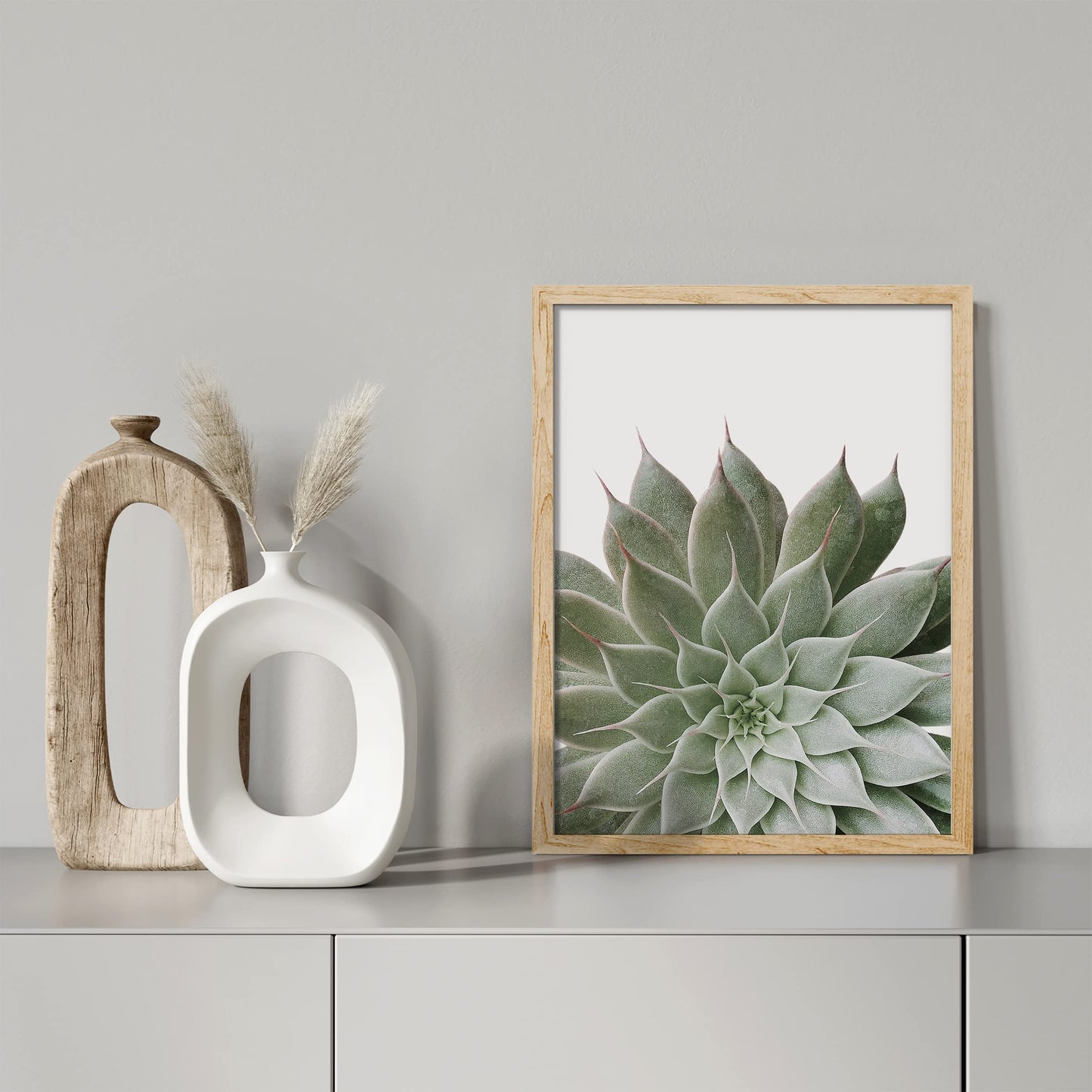 SIGNWIN Framed Desert Succulent Wall Art, Close Up Echeveria Green Flower Wall Decor Prints, Nature Wilderness Wall Décor for Living Room, Bedroom - 12"x16" Natural