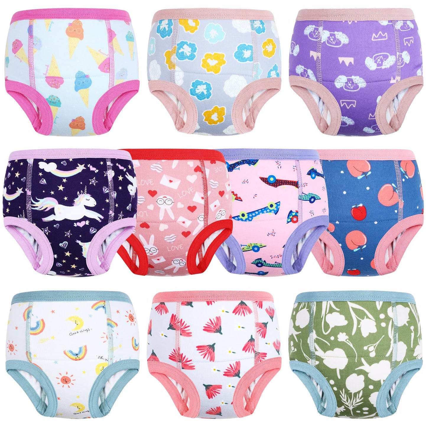 MOEMOE BABY Potty Training Pants, Toddler Reusable Training Pants Cotton for Girls, 10 pack, Light Violet, 2 Years