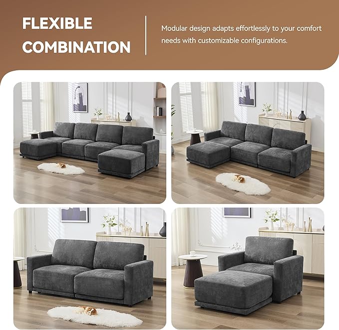 143.8" Modular Sectional Sofa Modern Chenille U Shaped Couch