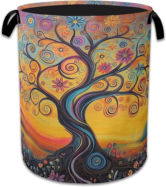 Abstract Tree Flowers Laundry Basket, Oxford Cloth Laundry Hamper