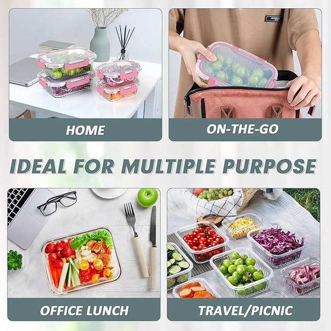 KOMUEE 10 Packs Glass Meal Prep Containers