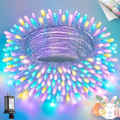 JMEXSUSS 200 LED Easter Lights Outdoor Indoor for Decorations, 66 Ft Connectable Pastel Easter Lights String Clear Wire Plug in for Bedroom Tree Room Party Spring Decor