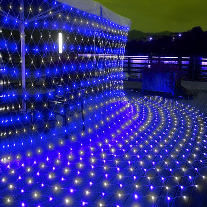 weillsnow 198 LED 9.8ft x 6.6ft Christmas Net Lights, Connectable 8 Lighting Twinkle Modes Mesh Lights for Christmas Outdoor Patio Garden Bush Fence Decorations (Blue & White)