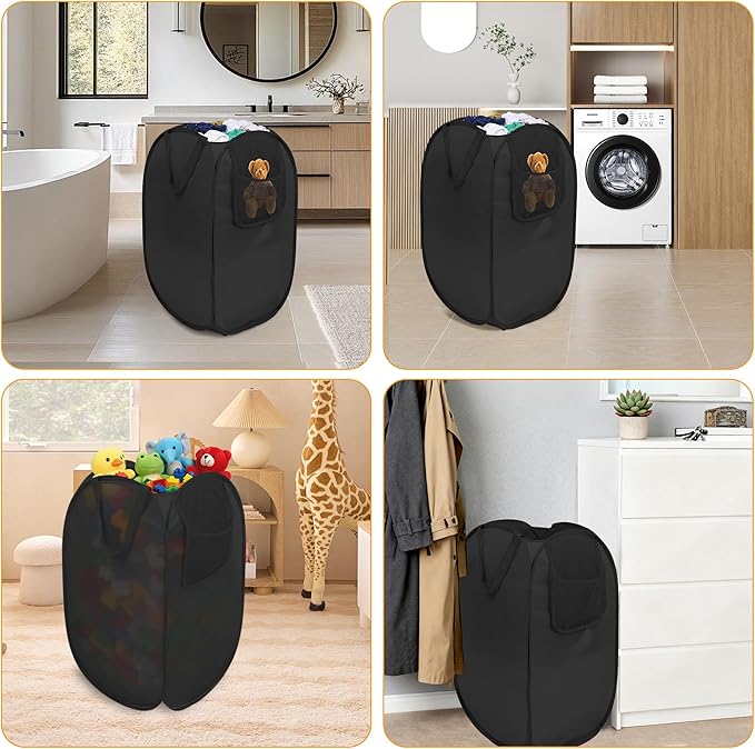 Pop Up Laundry Hamper with Side Pockets, Foldable Laundry Basket Reinforced