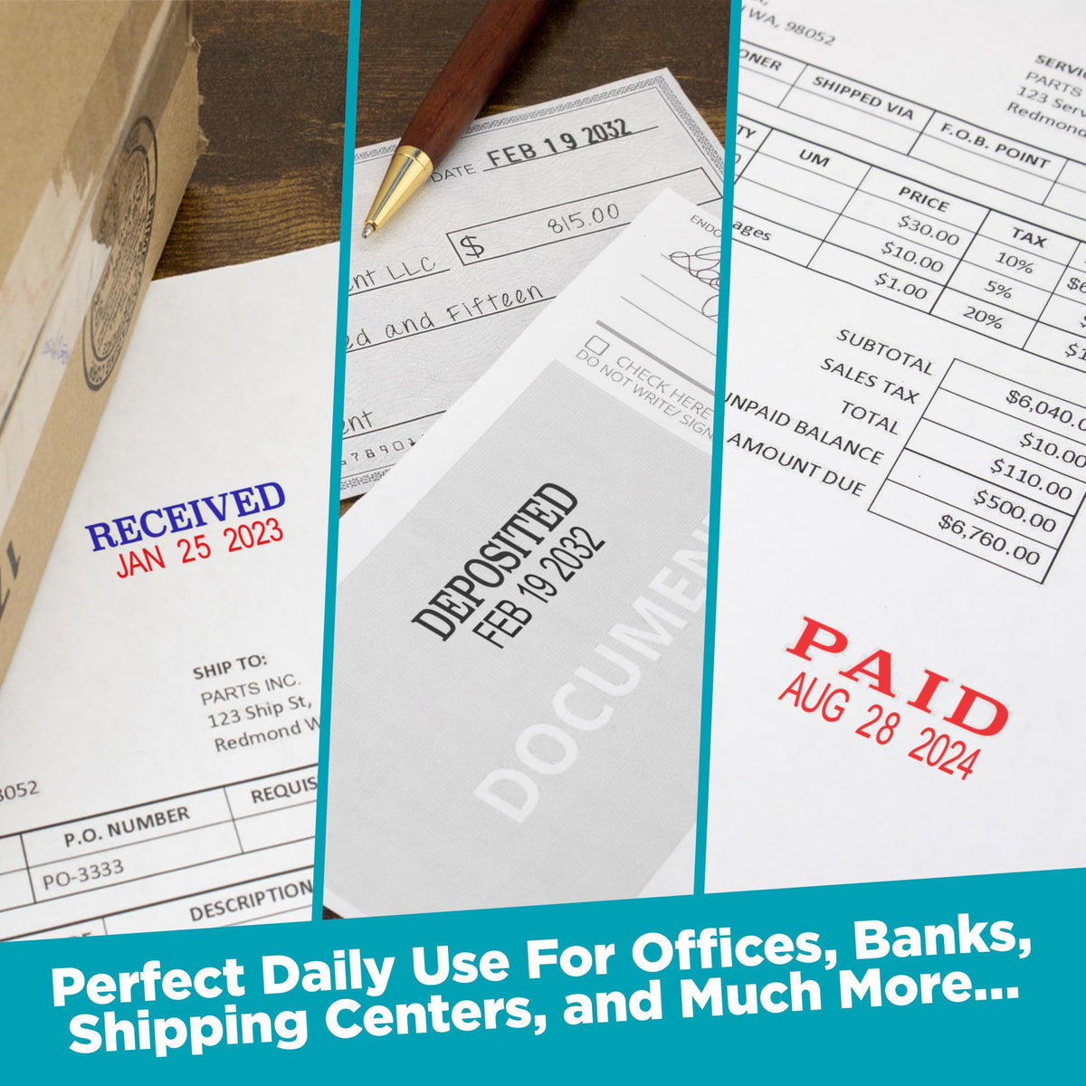 MaxMark Self-Inking Rubber Date Office Stamp with Received Phrase Blue Ink & Date RED Ink (Max Dater II), 12-Year Band