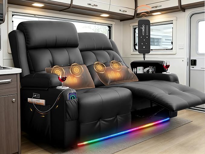 Power Loveseat Recliner with 2-Point Graphene Heat & Massage, Under-Seat