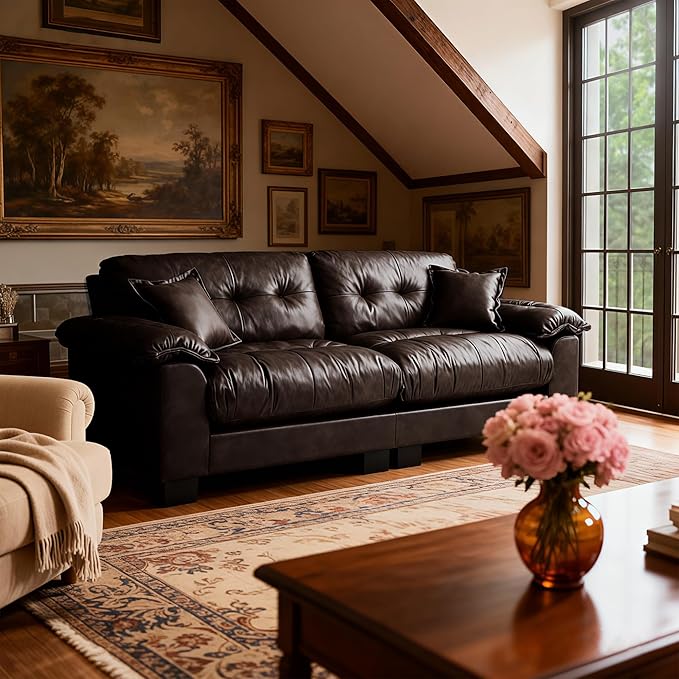 Faux Leather Sofa, Mid Century Modern Leather Upholstered Deep Loveseats