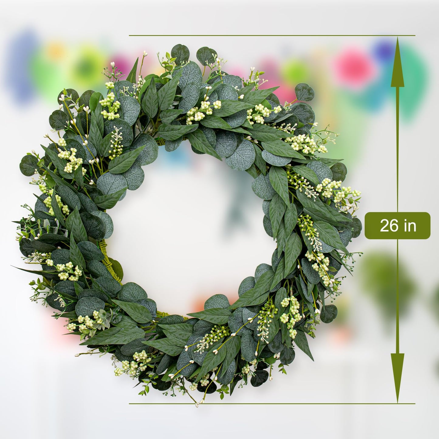 JINGHONG Green Eucalyptus Wreath 26 Inch Greenery Wreaths for Front Door Artificial Spring Summer Wreath with Green Eucalyptus Leaf for All Seasons Home Farmhouse Wall Porch Decor