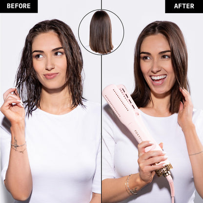 FoxyBae All-in-One Hair Styler - Ceramic Oval Barrel Blow Dryer Brush (75mm) for Drying, Curling, Volumizing & Straightening Hair [Party Pink]